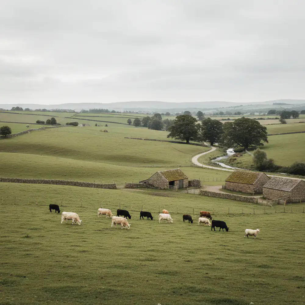 A peaceful view of the free-range pastures